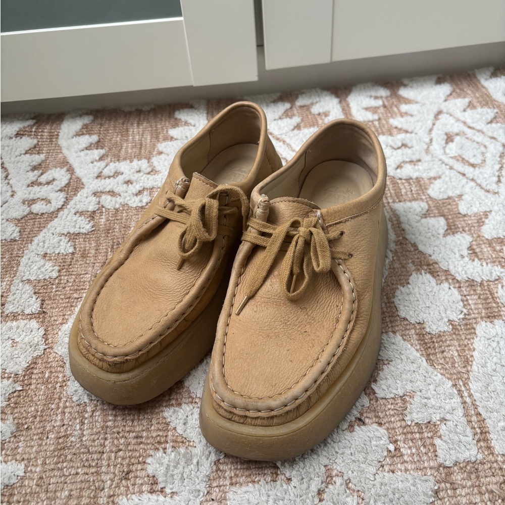 Clark’s x Zara Tan Leather Moccasin Shoes Wallabee chunky platform